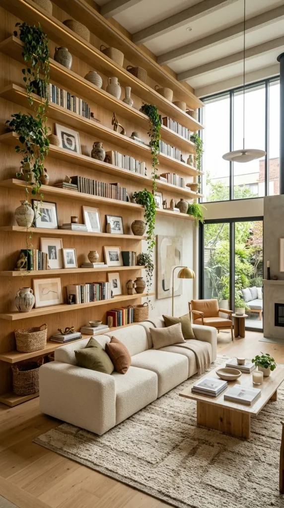  Floor to Ceiling Shelves on One Wall
