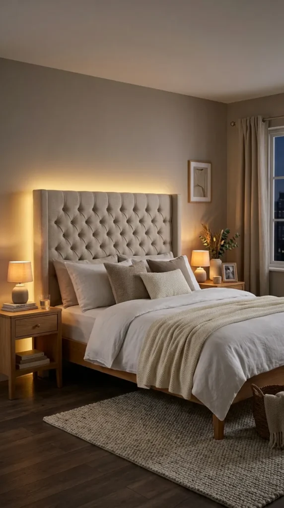 Fairy Lights Behind Headboard