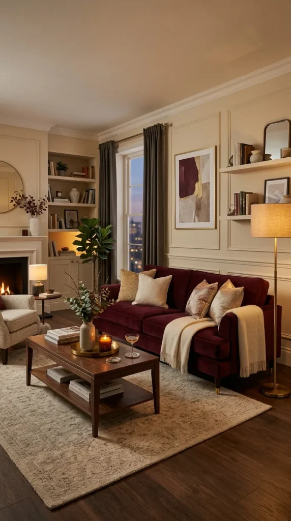 Deep Burgundy Velvet Sofa