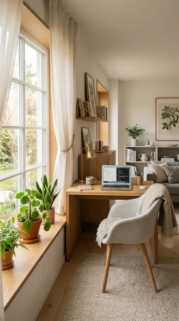 Desk in Window Nook Using Natural Light