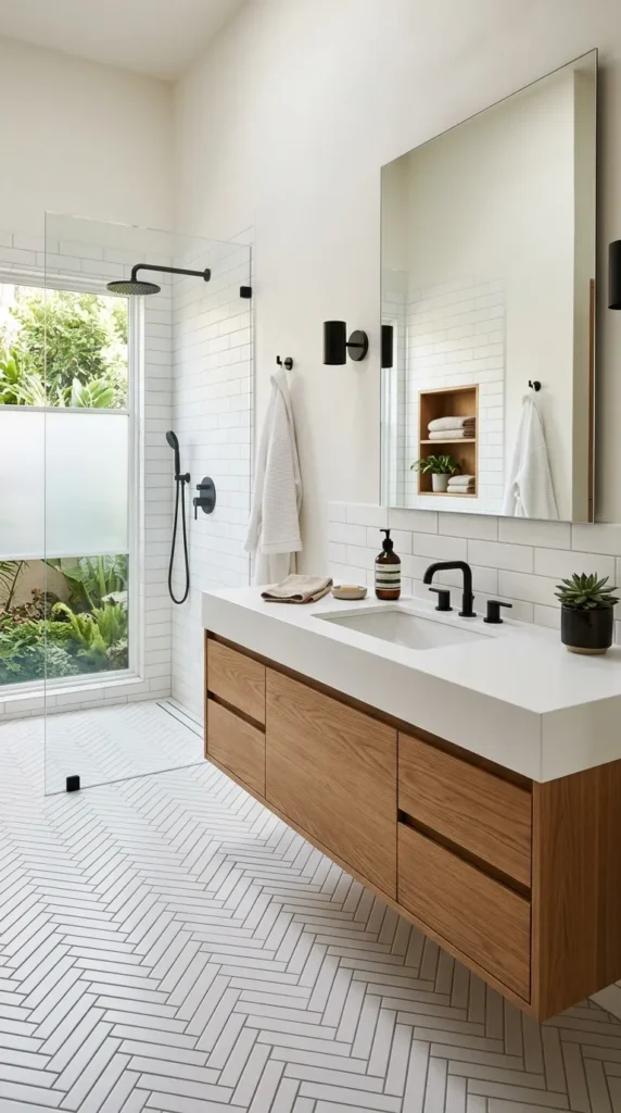 Subway Tile on Bathroom Floor
