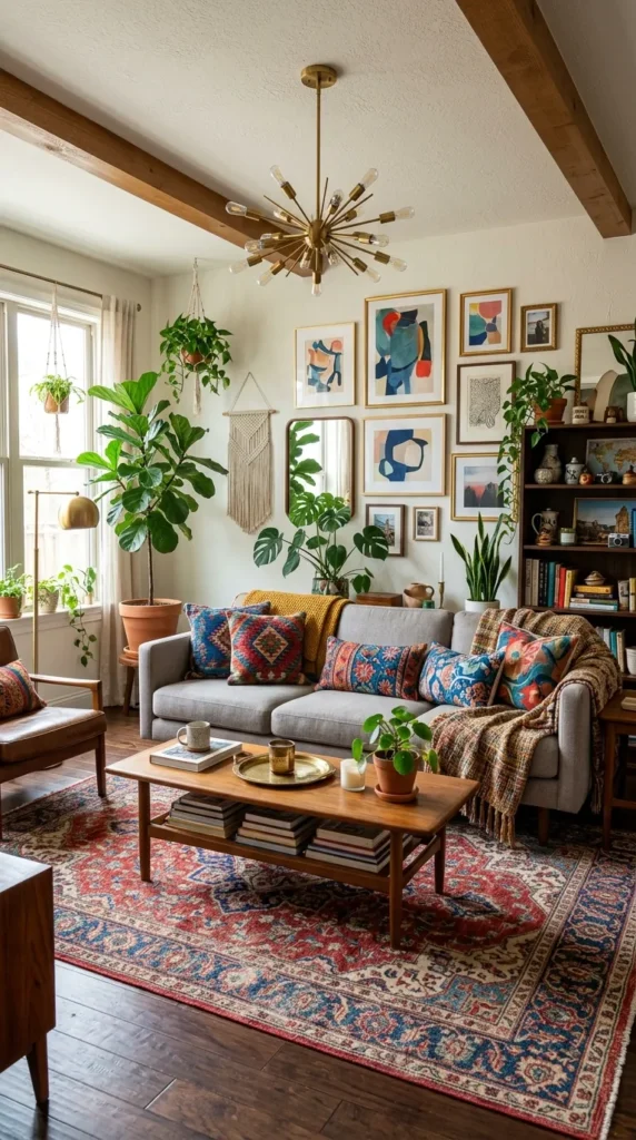 Grey Couch in Eclectic Layered Space
