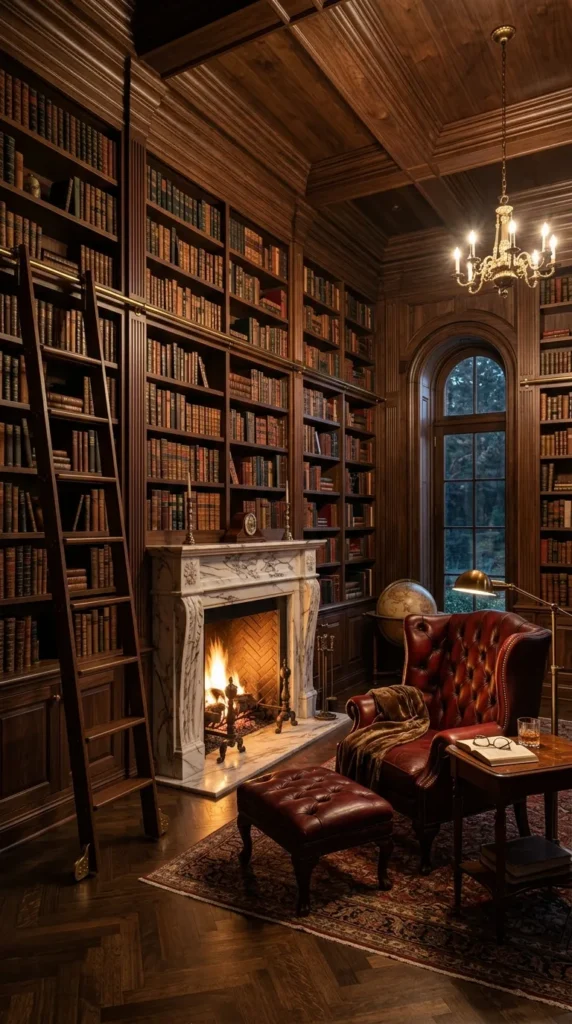 A Sophisticated Library Reading Room With Floor to Ceiling Shelving