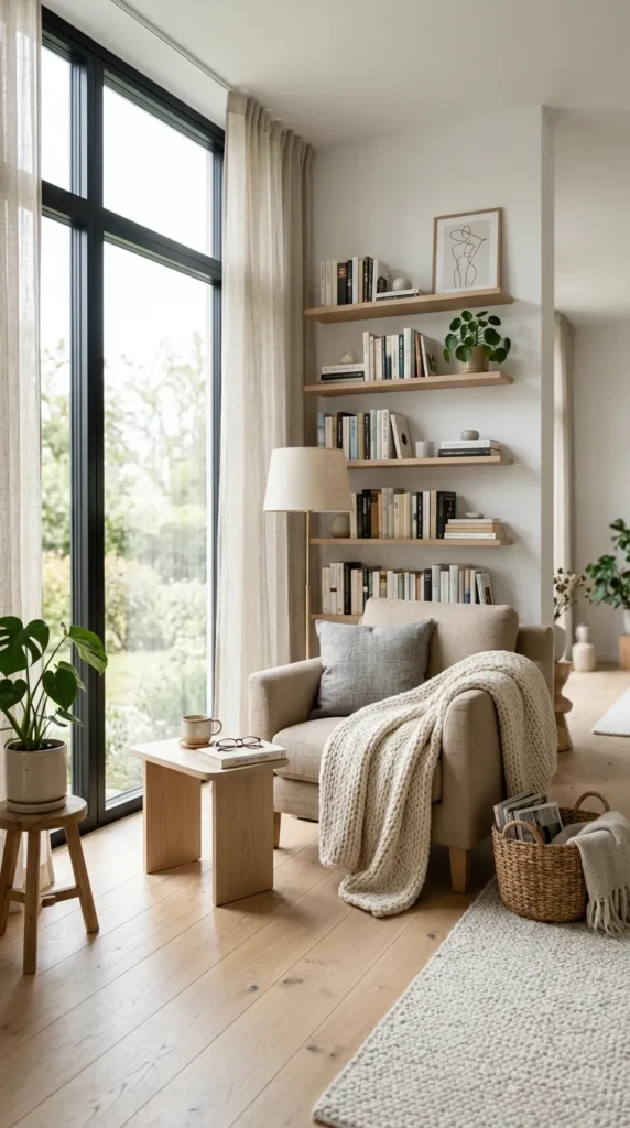 A Bright Scandinavian Reading Room for Peaceful Light