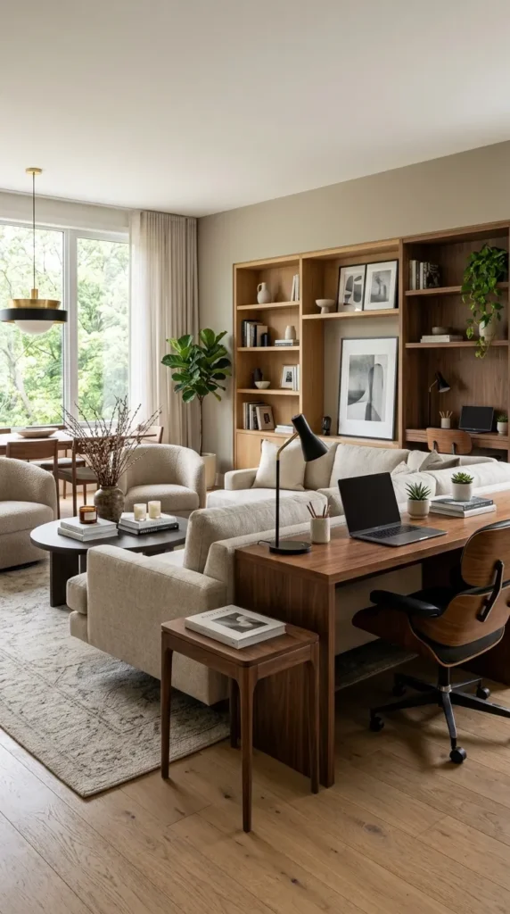 Desk Behind Sofa Using Negative Space