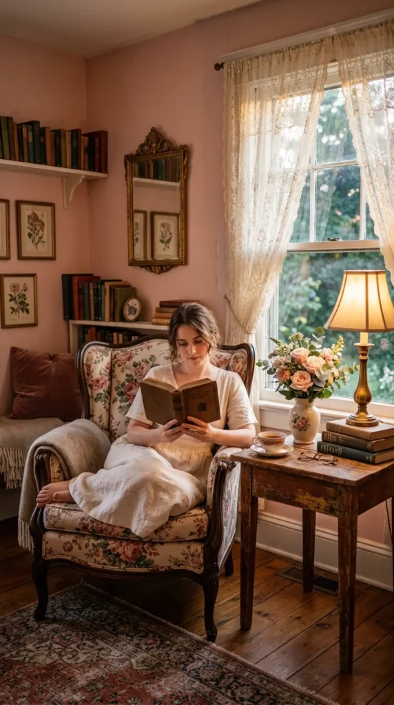 A Romantic Reading Room With Vintage Charm