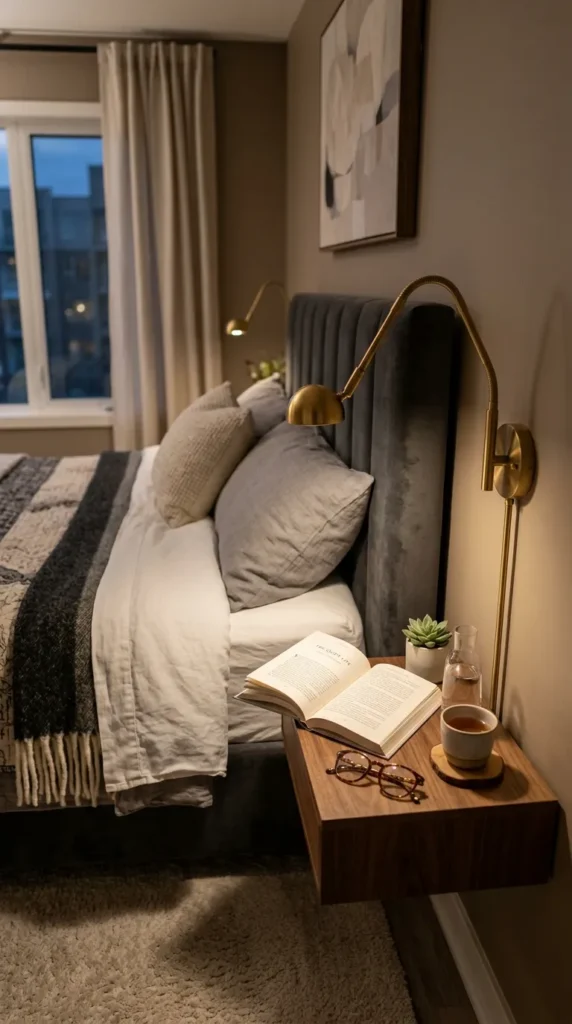 A Adjustable Reading Lamp Mounted at the Bedside