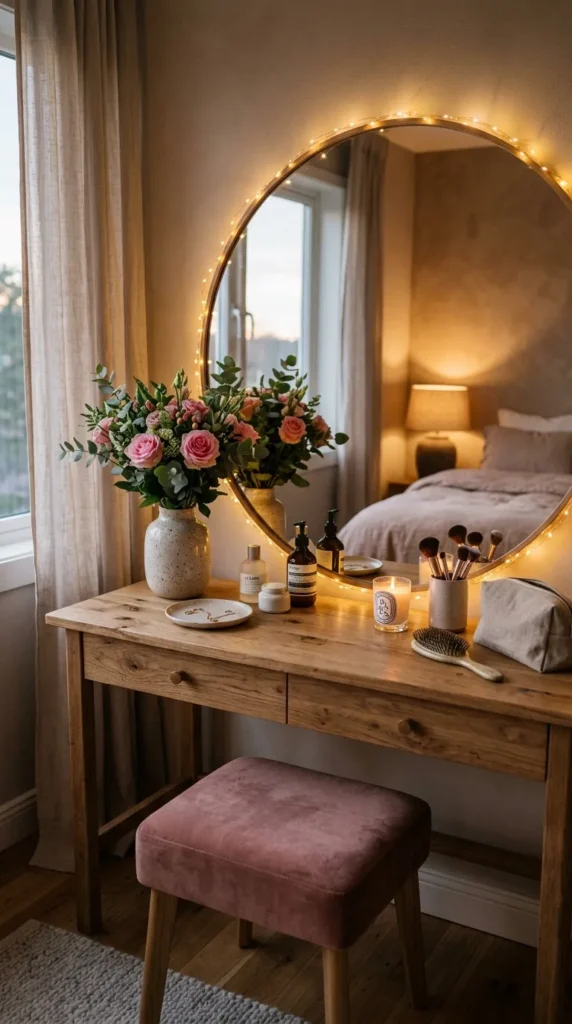 Fairy Lights Around Mirror Frame