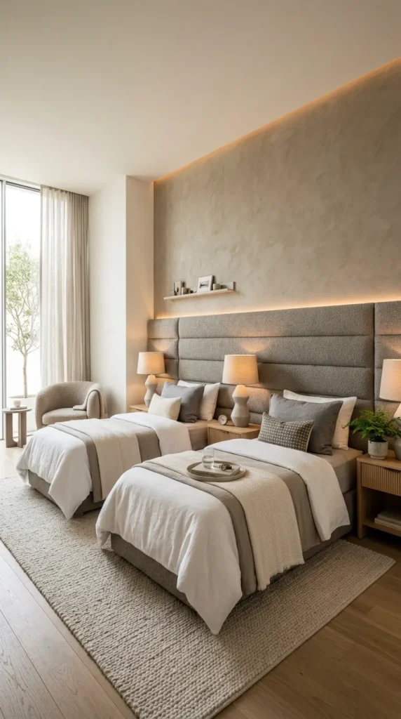 Twin Beds with Shared Headboard Wall