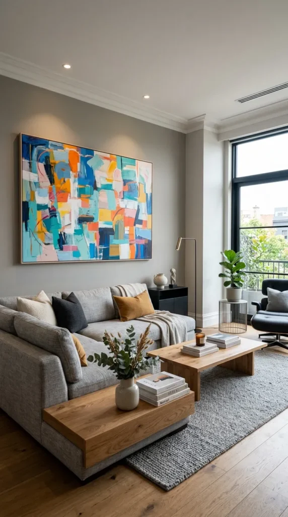Grey Couch with Statement Artwork Creating Focus