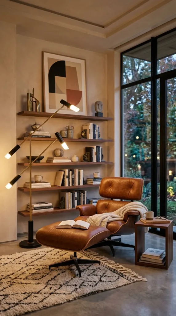 A Modern Reading Room Built Around Statement Lighting