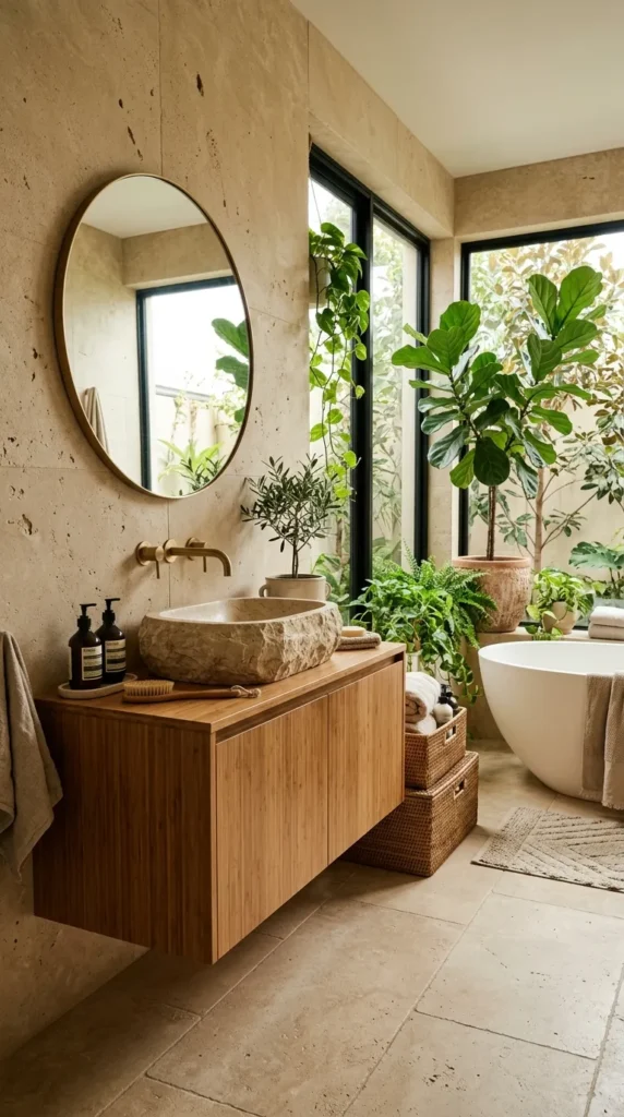 Bamboo or Timber Bathroom Cabinets for Natural Warmth