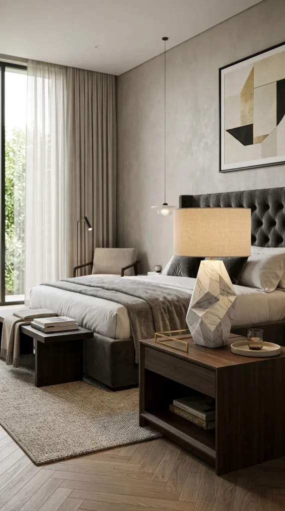 A Sculptural Base Lamp as a Bedroom Statement Piece