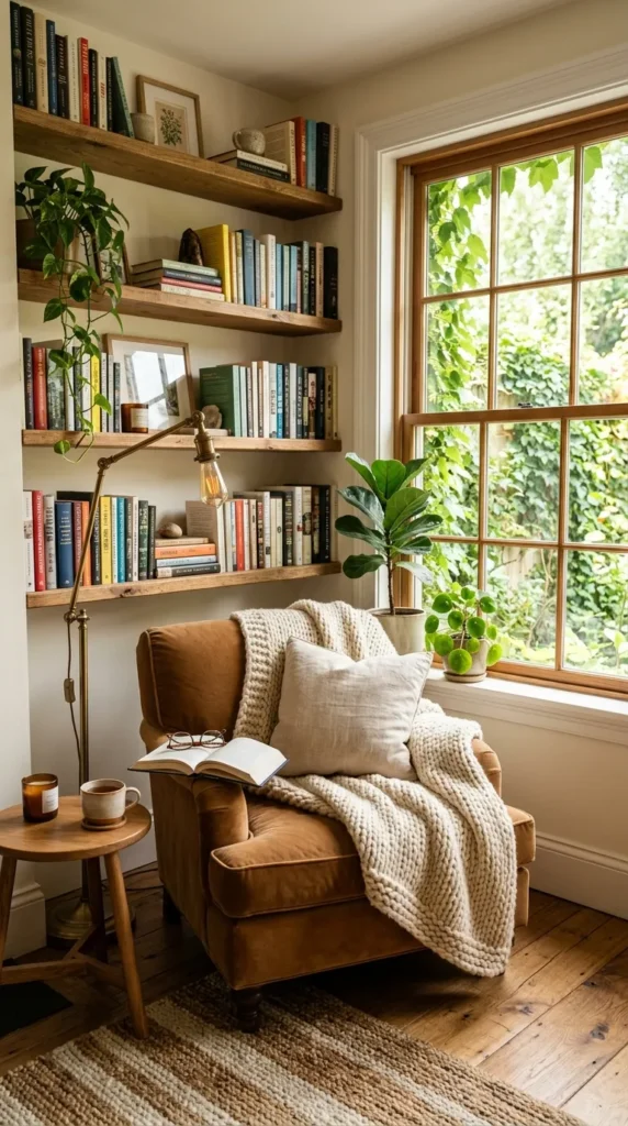  Shelves as a Reading Nook Backdrop