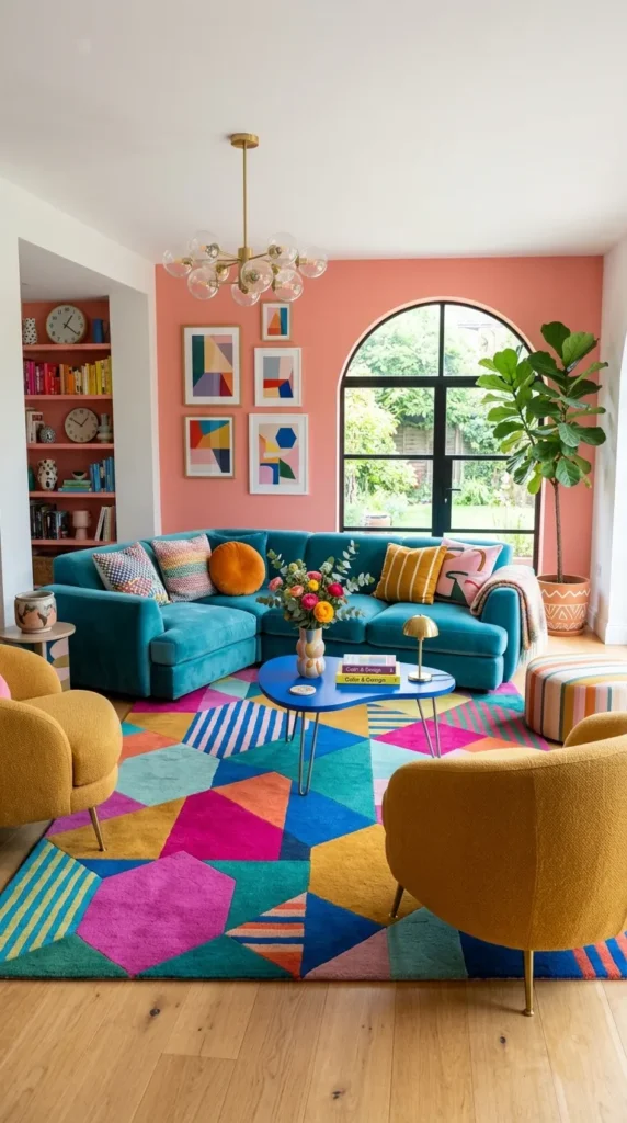 Add a Bold Colorful Rug That Anchors the Space