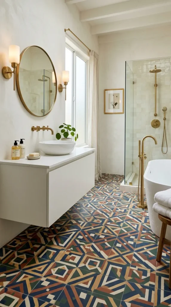 Patterned Tile with Geometric or Floral Motifs