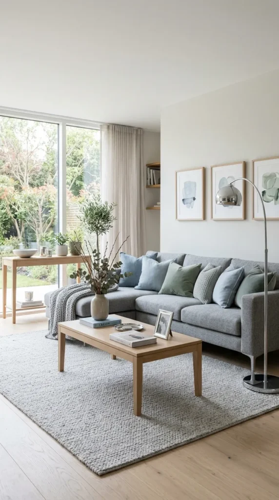 Warm Grey Couch with Warm Accents Creating Coziness