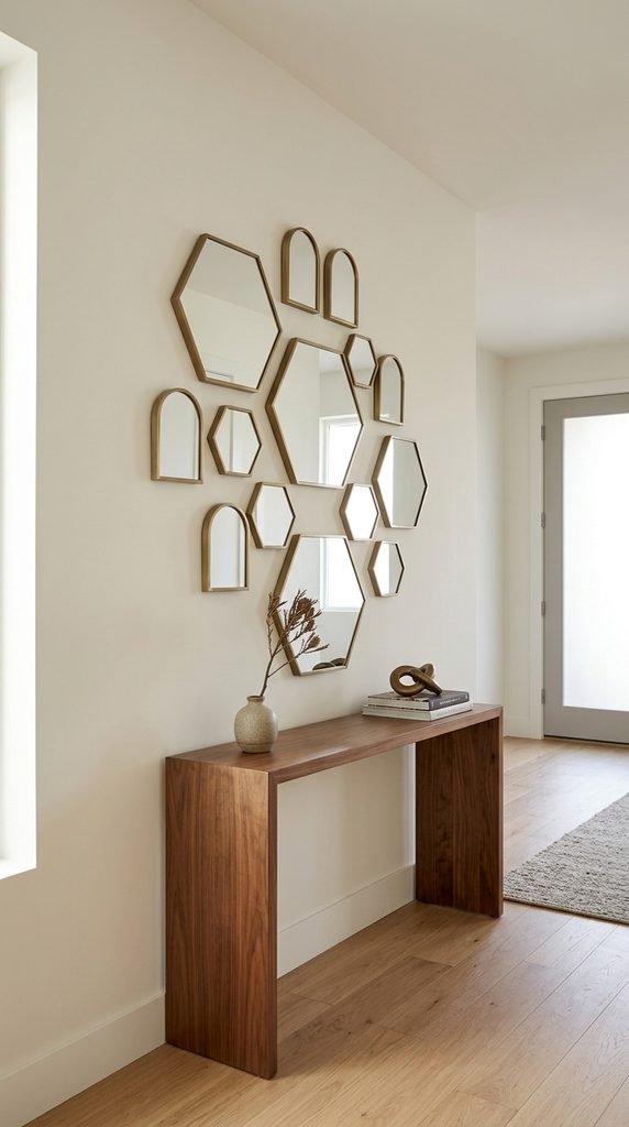 Try a Mirror in an Unexpected Shape Like a Hexagon or Arch Cluster