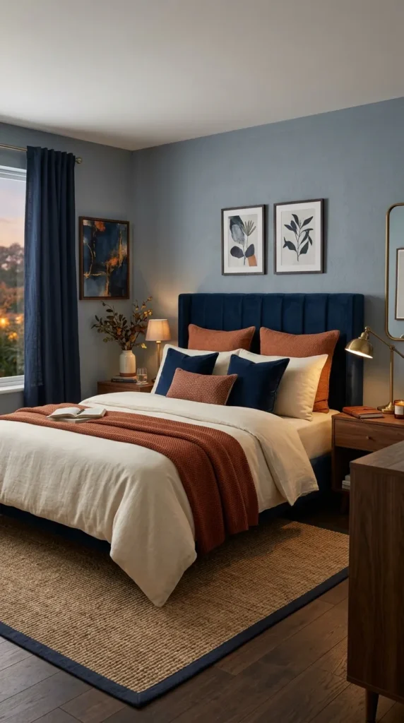 Try a Burnt Orange and Navy Combination