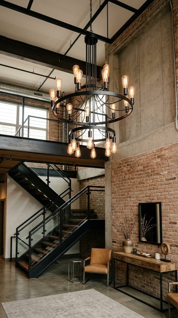 Use a Chandelier With Exposed Bulbs for an Industrial Look
