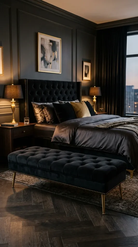 Choose a Black Tufted Bench at the Foot of the Bed