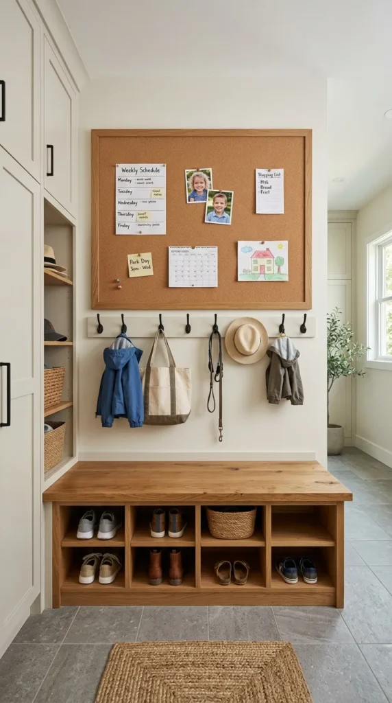 Add a Bench With a Chalkboard or Cork Panel Backing