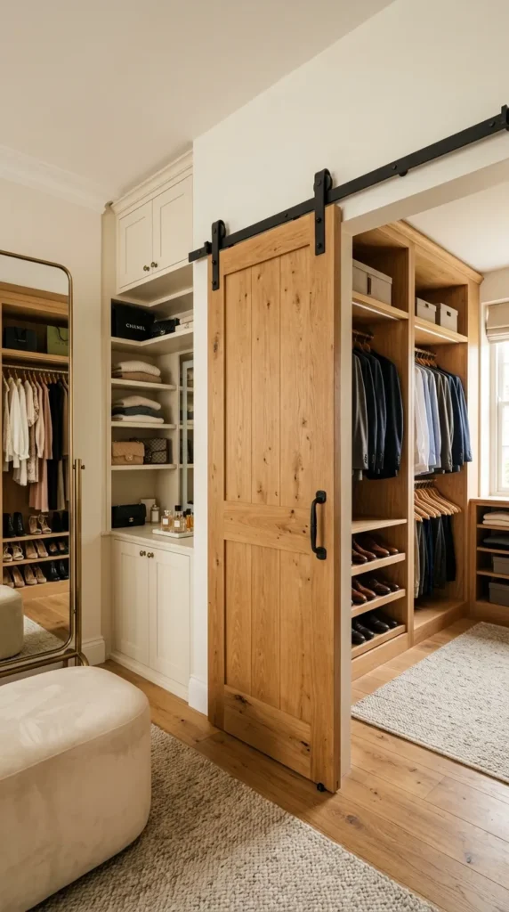 Add a Barn Door to Divide a Walk In Closet Into Zones