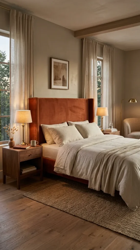 Add a Burnt Orange Velvet Headboard