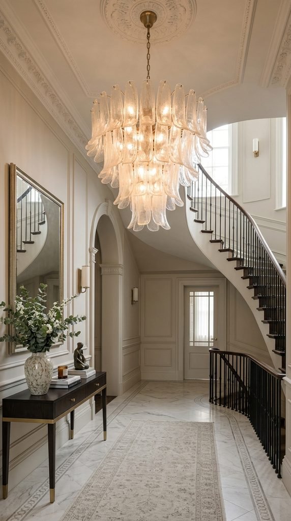 Use a Tiered Glass Chandelier for Soft Elegance