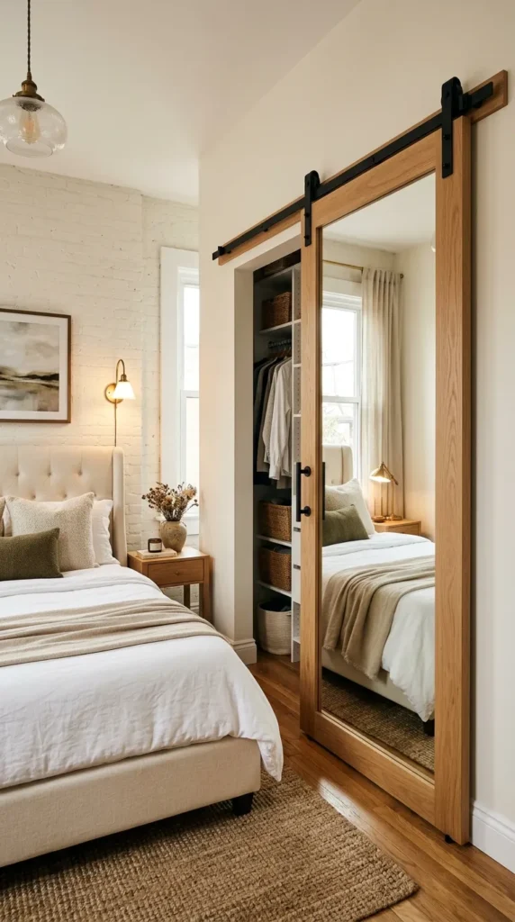 Use a Mirrored Barn Door for Dual Function