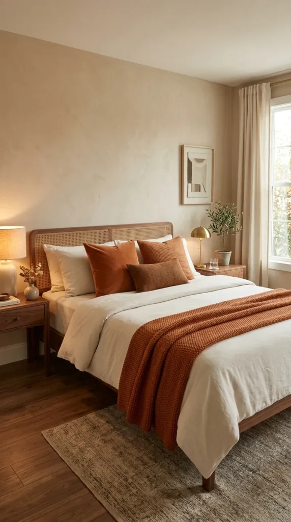 Add Burnt Orange Throw Pillows and a Blanket