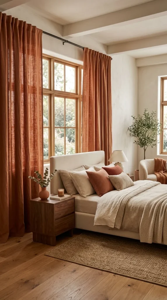 Use Linen Curtains in a Soft Rust Tone
